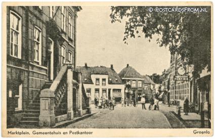 Groenlo, Marktplein, Gemeentehuis en Postkantoor ansichtkaart: Groenlo, Marktplein, Gemeentehuis en Postkantoor