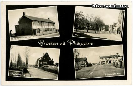 Philippine, R.K. School 'St. Aloysius' - Markt - Posthoornweg - Prov. weg ansichtkaart: Philippine, R.K. School 'St. Aloysius' - Markt - Posthoornweg - Prov. weg