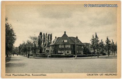 ansichtkaart: Helmond, Hoek Mauritslaan - Pres. Rooseveltlaan