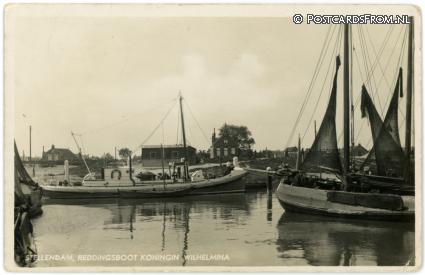 ansichtkaart: Stellendam, Reddingsboot Koningin Wilhelmina