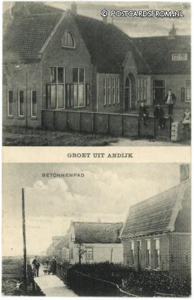 Andijk, Chr. School - Betonnenpad ansichtkaart: Andijk, Chr. School - Betonnenpad