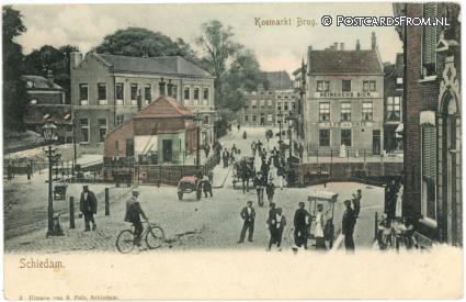 Schiedam, Koemarkt Brug. Cafe de Unie ansichtkaart: Schiedam, Koemarkt Brug. Cafe de Unie