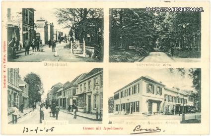 Apeldoorn, Dorpstraat - Soerensche weg - Hotel de Nieuwe Kroon ansichtkaart: Apeldoorn, Dorpstraat - Soerensche weg - Hotel de Nieuwe Kroon