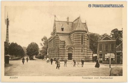 Assen, Torenlaan met Postkantoor ansichtkaart: Assen, Torenlaan met Postkantoor