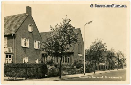 ansichtkaart: Rijnsburg, Kerkzaal. Brouwerstraat