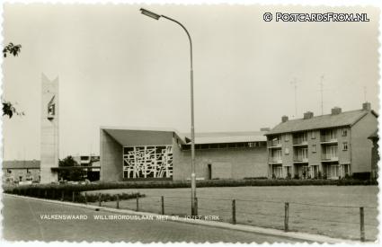 Valkenswaard, Willibrorduslaan met St. Jozef Kerk ansichtkaart: Valkenswaard, Willibrorduslaan met St. Jozef Kerk