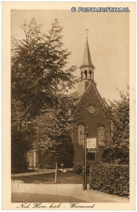 ansichtkaart: Warmond, Ned. Herv. Kerk. Bord: Hotel Stad Rome