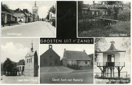't Zandt GN, Hoofdstraat - Alberda Heerd - NH Kerk - Theehuisje Alberda Heerd ansichtkaart: 't Zandt GN, Hoofdstraat - Alberda Heerd - NH Kerk - Theehuisje Alberda Heerd