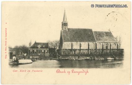 ansichtkaart: Broek op Langedijk, Ger. Kerk en Pastorie