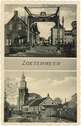 ansichtkaart: Zoetermeer, Dorpstraat met Brug - N.H. Kerk
