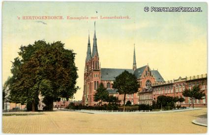 's-Hertogenbosch, Emmaplein met Leonarduskerk ansichtkaart: 's-Hertogenbosch, Emmaplein met Leonarduskerk