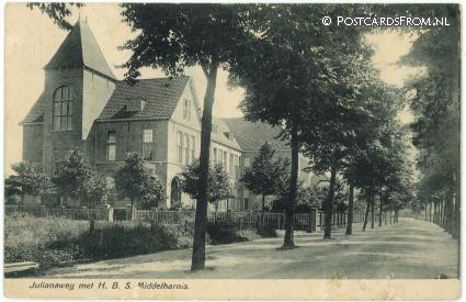 Middelharnis, Julianaweg met H.B.S. ansichtkaart: Middelharnis, Julianaweg met H.B.S.