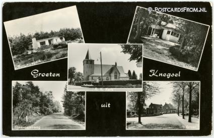 ansichtkaart: Knegsel, Bungalowpark - Herstellingsoord - R.K. Kerk - Steenselseweg