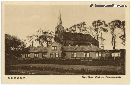 Koudum, Ned. Herv. Kerk en Diaconie-huis ansichtkaart: Koudum, Ned. Herv. Kerk en Diaconie-huis