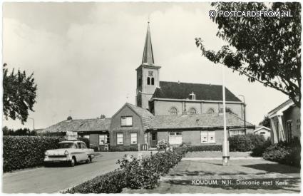 Koudum, N.H. Diaconie met Kerk ansichtkaart: Koudum, N.H. Diaconie met Kerk